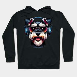 Miniature Schnauzer as Smiling DJ with Headphones Hoodie